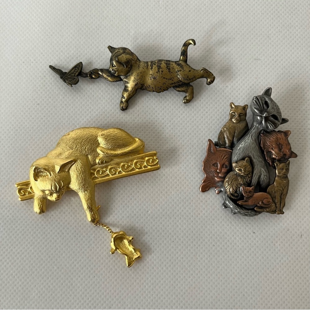 Vintage Cat Brooches Set of 3